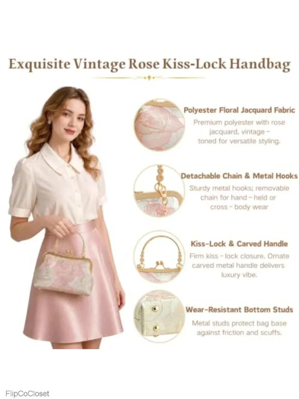Wynndora Floral Rose Mini Clutch Kiss Lock Metal Handles Crossbody